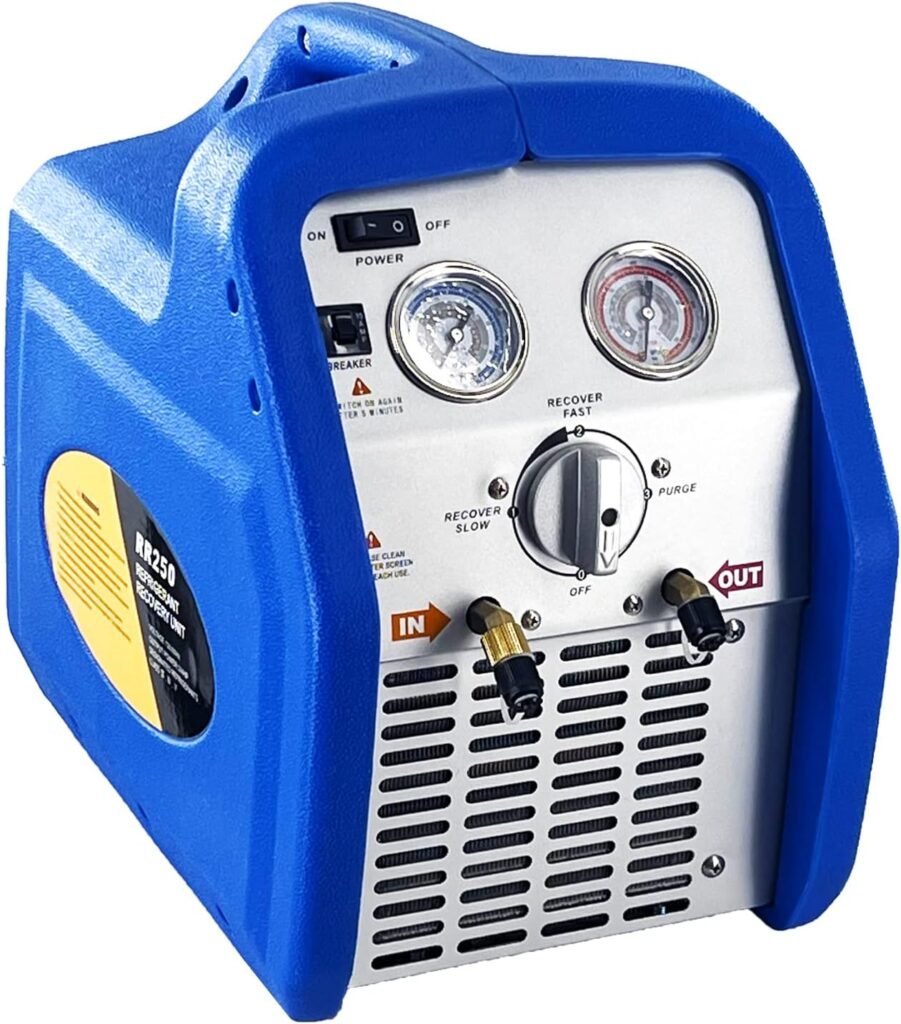 3/4 HP Single Cylinder Refrigerant Recovery Machine, 110V 60Hz Portable Oil-Free Freon Recycling Unit for Liquid Refrigerant and Vapor, for Air System