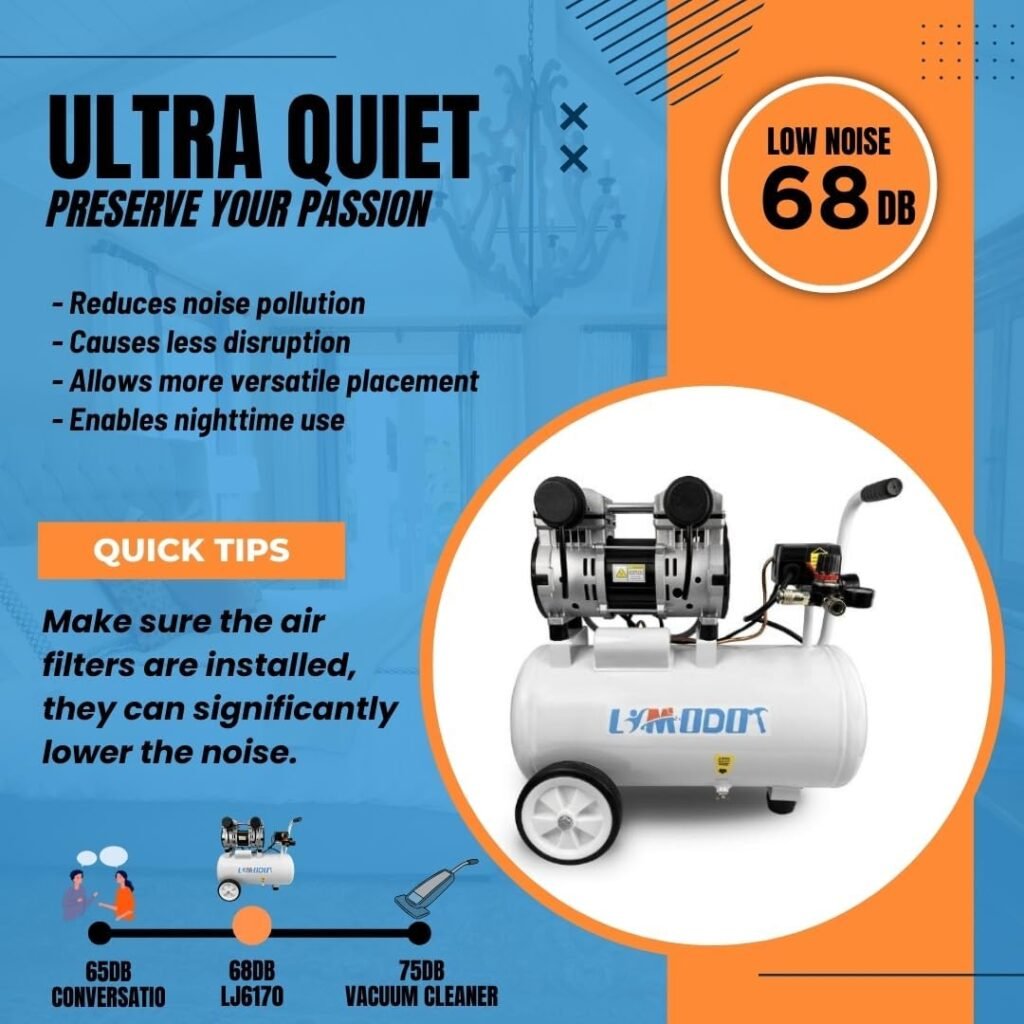 8 Gallon Aluminum Portable Air Compressor, Rust Proof, Lightweight Only 36 lbs, Dual Air Inlet Efficiency, Quiet Air Compressor, 68 dB, Ideal for Air Applications