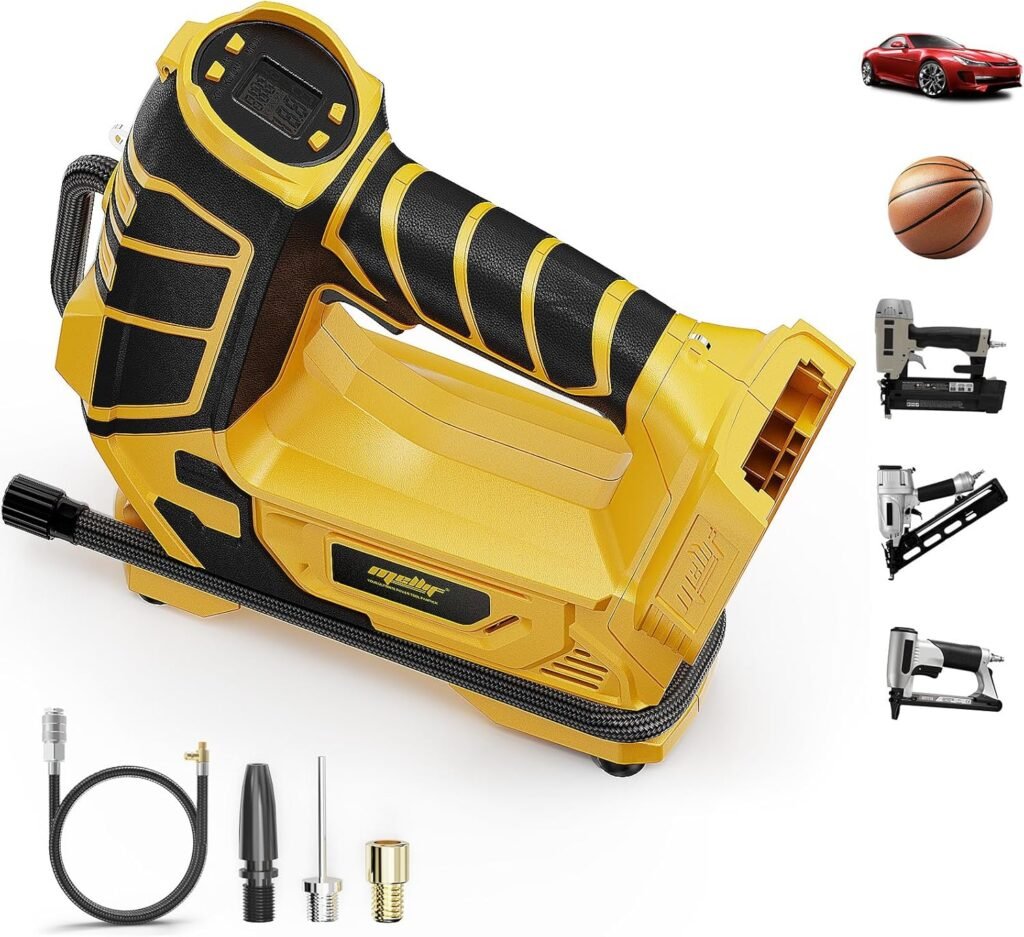 Air Compressor for Brad Pneumatic Stapler, Compatible with Dewalt 20V Battery (Tool Only), 120 PSI Oil-Free Cordless Portable Compressor, 160 Digital Tire Inflator