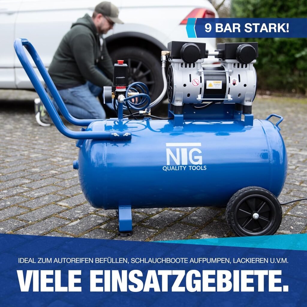 Compressor Air Compressor Compressed Air 50 L Boiler 8 Bar Pressure Suction Power 412 L/min Pressure Reducer Oil Lubricated Double Cylinder