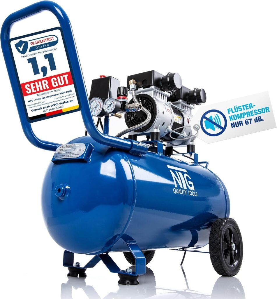 Compressor Air Compressor Compressed Air 50 L Boiler 8 Bar Pressure Suction Power 412 L/min Pressure Reducer Oil Lubricated Double Cylinder