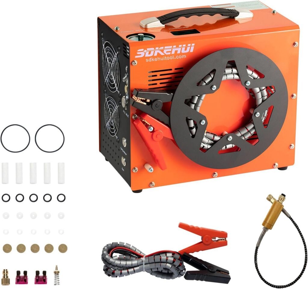 PCP Air Compressor,4500PSI/30MPA High Pressure Air Pump, Built-in DC12V/AC220V Power Converter, Auto-Stop, OilWater-Free,Paintball and Scuba Tank Compressor Pump