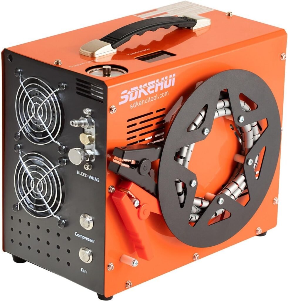 PCP Air Compressor,4500PSI/30MPA High Pressure Air Pump, Built-in DC12V/AC220V Power Converter, Auto-Stop, OilWater-Free,Paintball and Scuba Tank Compressor Pump