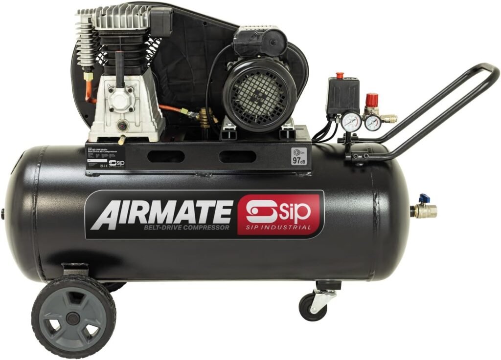 SIP Airmate Belt Drive Air Compressor, 230V 13A, 100L, 3hp / 2.2kW, 145psi / 10 Bar 14CFM 97dB