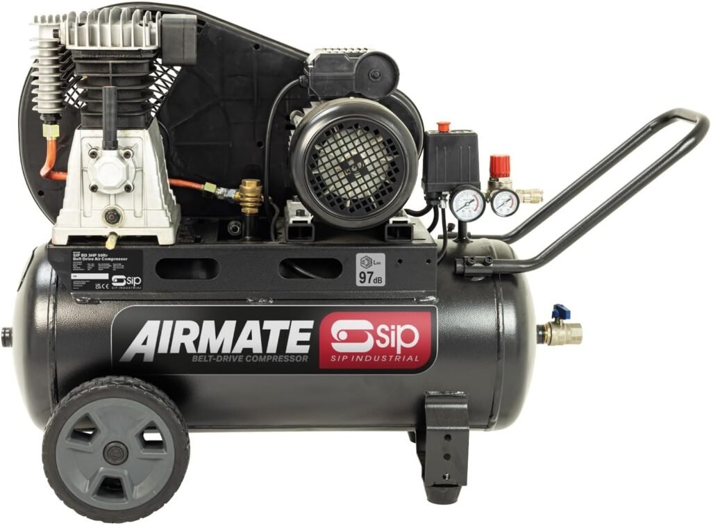 SIP Airmate Belt Drive Air Compressor, 230V 13A, 50L, 3hp / 2.2kW, 145psi / 10 Bar 14CFM 97dB