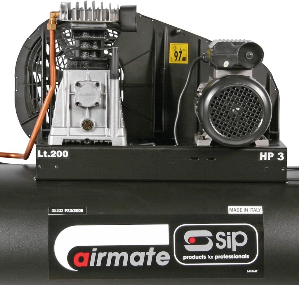 SIP Airmate PX3/200-SRB Belt Drive Air Compressor, 230V 16A, 200L, 3hp / 2.2kW, 145psi / 10 Bar 16CFM 97dB