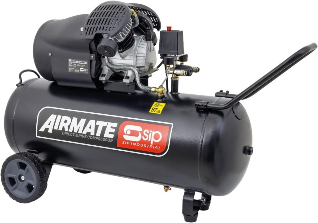 SIP Airmate V-Twin Air Compressor Oil-Lubricated Direct Drive, 230V 100L 3hp 2.2kW 145psi 14CFM