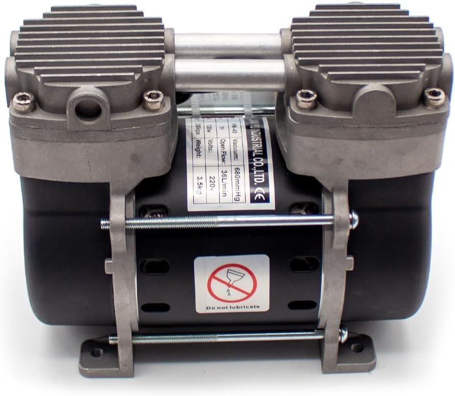 VN-40 220V Portable Two Piston Oilless Vacuum Pump, Electric Air Compressor Pump Head Low Noise G1/4 130W 36L/MIN
