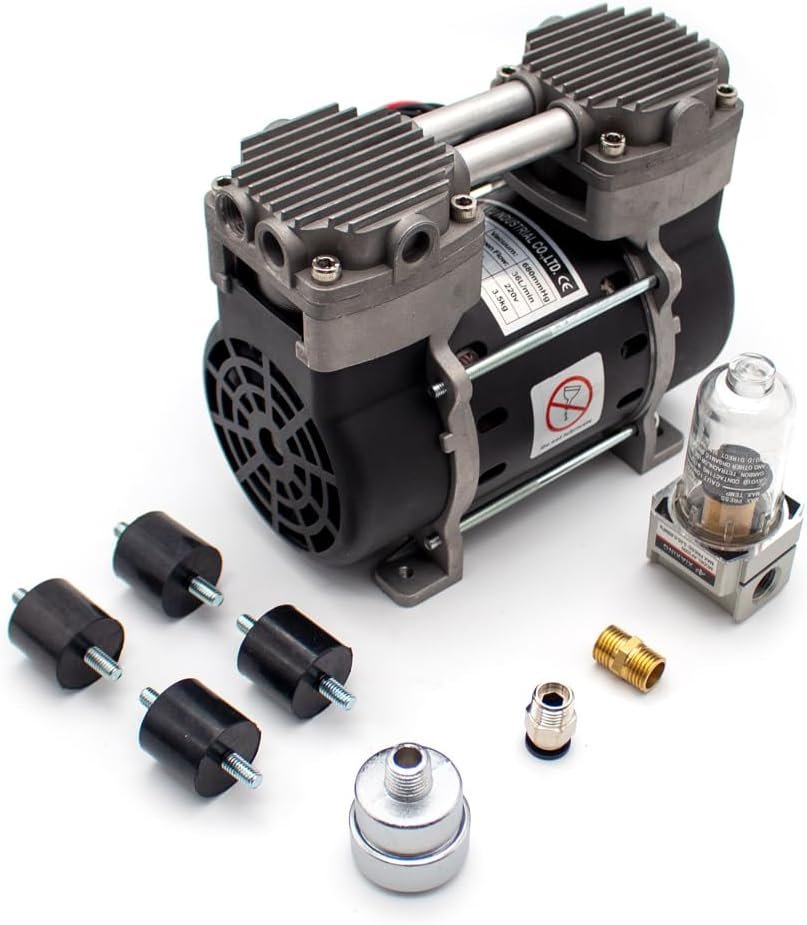VN-40 220V Portable Two Piston Oilless Vacuum Pump, Electric Air Compressor Pump Head Low Noise G1/4 130W 36L/MIN