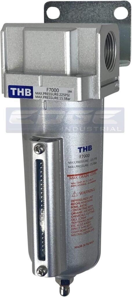 Heavy Duty HIGH Flow Compressed AIR in-LINE PARTICULATE Filter with Metal Bowl, 3/4 NPT Ports, 140 CFM, Visible Sight Glass, 5 Micron Element