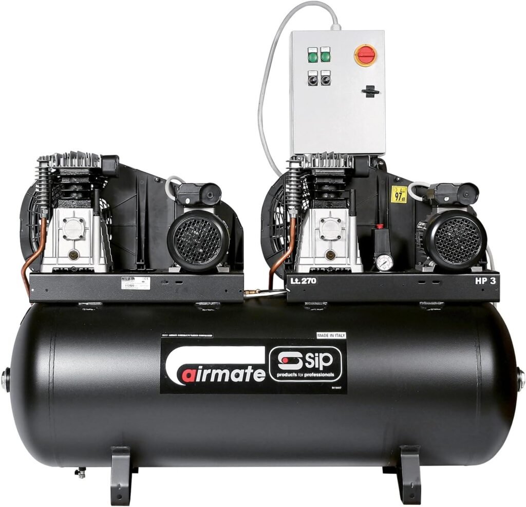 SIP Airmate B3800/270 Tandem Belt Drive Air Compressor, 230V 32A, 270L, 2 x 3hp / 2.2kW, 145psi / 10 Bar 32CFM