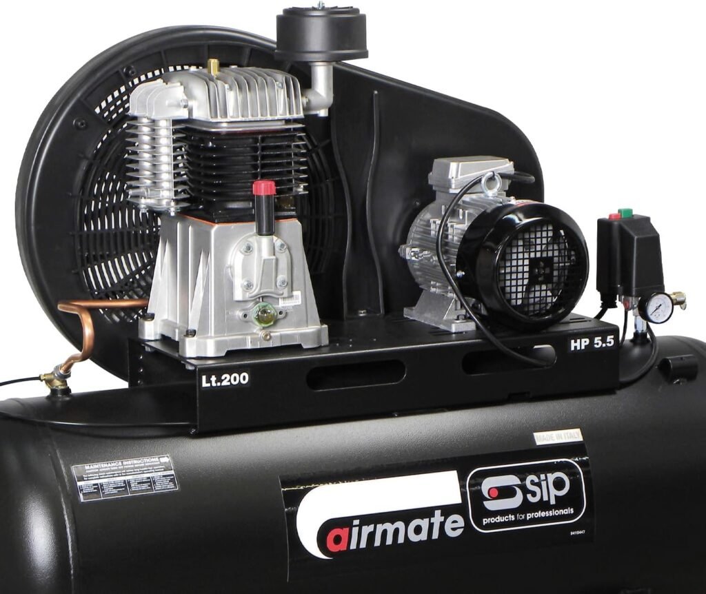 SIP Airmate TN5.5/200 Belt Drive Air Compressor, 400V 20A 3-Phase, 200L, 5.5hp / 4.1kW, 145psi / 10 Bar 24CFM