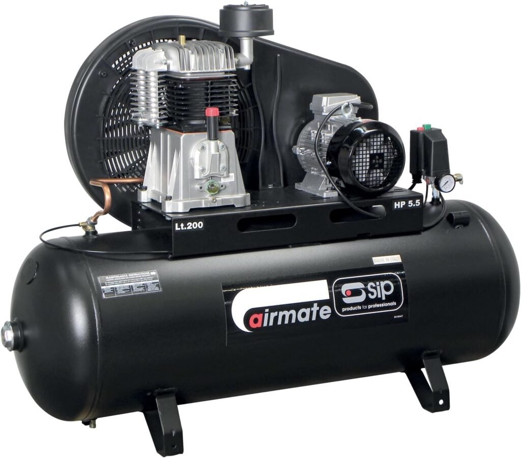 SIP Airmate TN5.5/200 Belt Drive Air Compressor, 400V 20A 3-Phase, 200L, 5.5hp / 4.1kW, 145psi / 10 Bar 24CFM