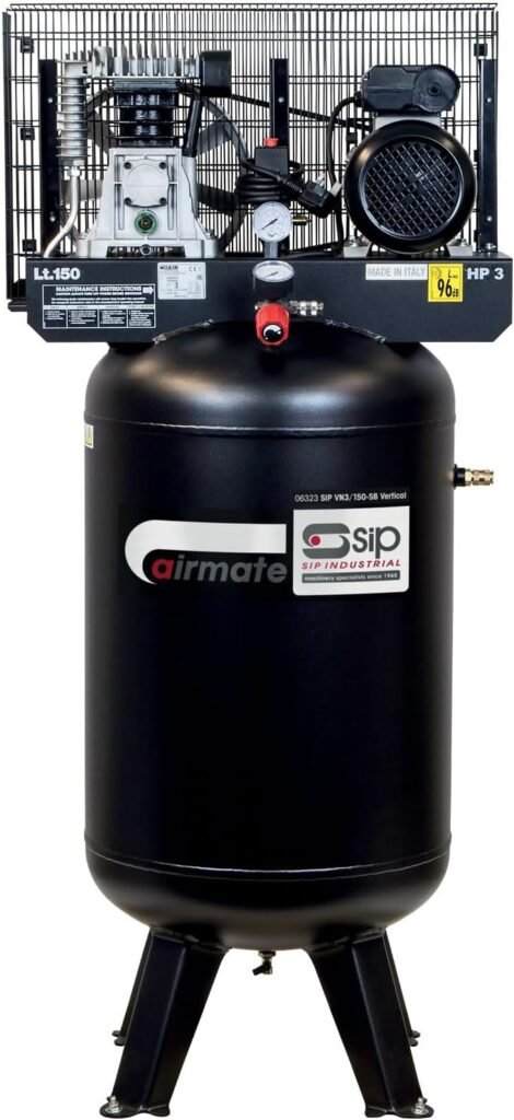 SIP Airmate VN3/150-SB Vertical Belt Drive Air Compressor, 230V 13A, 150L, 3hp / 2.2kW, 145psi / 10 Bar 13CFM 96dB
