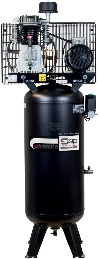 SIP Airmate VN5.5/150-TB Vertical Belt Drive Air Compressor, 400V 20A 3-Phase, 150L, 5.5hp / 4.1kW, 145psi / 10 Bar 24CFM 97dB