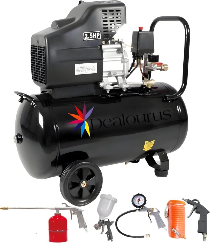 50L Portable Air Compressor 2.5HP 8Bar 9.6CFM Electric 220V 5 Piece Tool Kit | Spray Guns, Tyre Inflator, Hose  Blow Gun | Workshop  Pneumatic Tool Kit Heavy Duty 1 Year Warranty Automotive