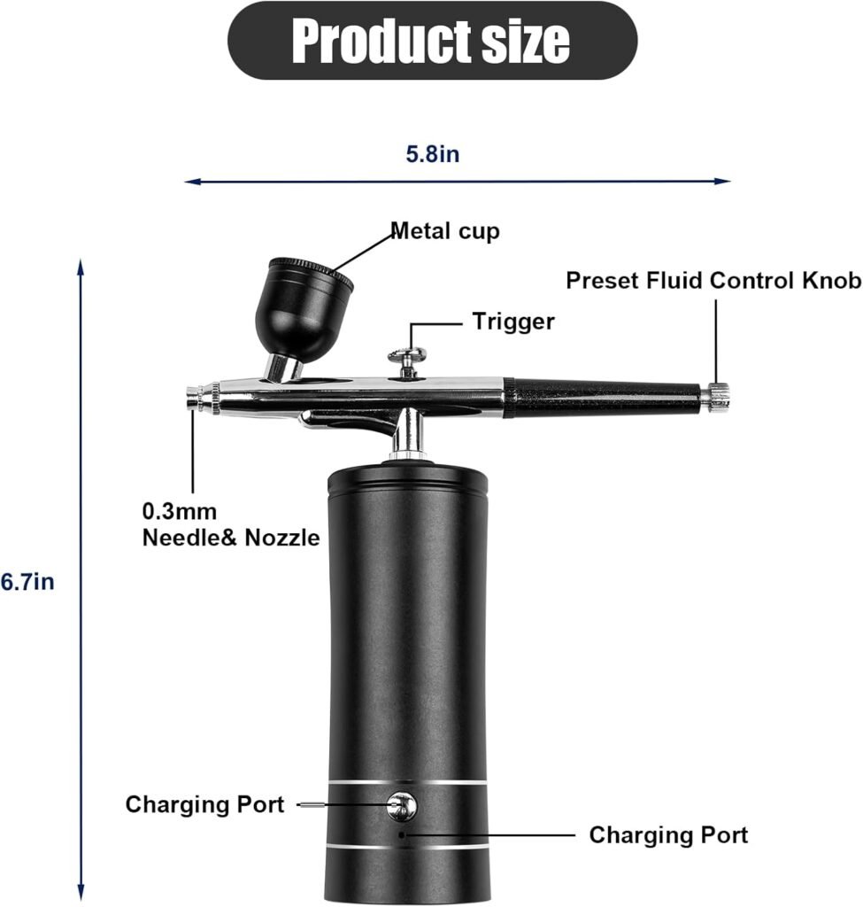 Airbrush Kit Rechargeable Cordless Airbrush Compressor, Non-Clogging High-Pressure Air Brush Set with 0.3mm Nozzle and Cleaning Brush Set for Makeup, Barber, Nail Art, Cake Decor