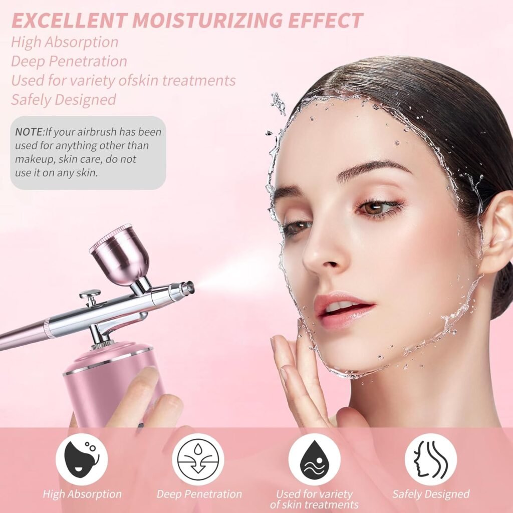 Airbrush Kit with Air Compressor, Cordless Rechargeable with 0.3mm Nozzle and Cleaning Brush,3 High-Pressure Modes Handheld Spray Machine for Painting, Cake Decor, Pastry, Makeup, Nail Art (Pink）