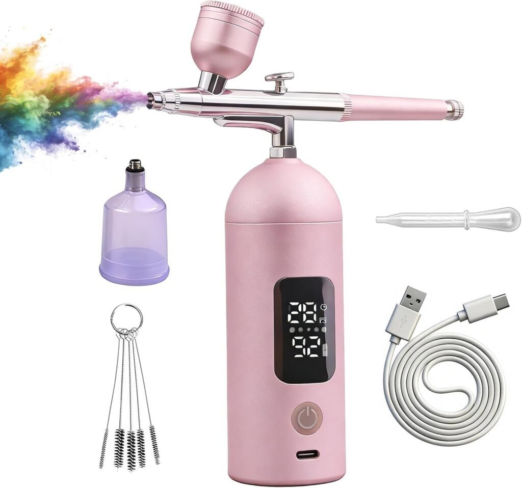 Airbrush Kit with Compressor -35PSI High Pressure, Non-Clogging Air Brush Set, Ideal for Painting, Modeling, Cake Decorating, Pastry, Makeup and Nail Art pink