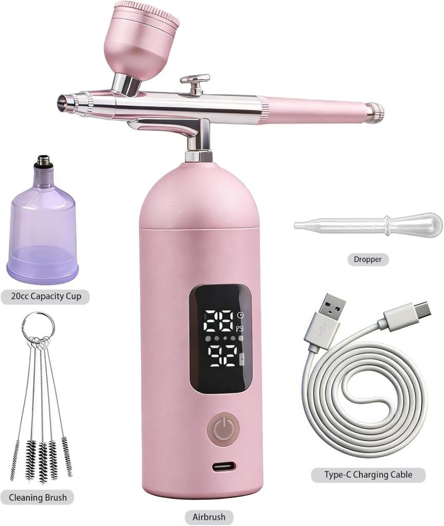 Airbrush Kit with Compressor -35PSI High Pressure, Non-Clogging Air Brush Set, Ideal for Painting, Modeling, Cake Decorating, Pastry, Makeup and Nail Art pink