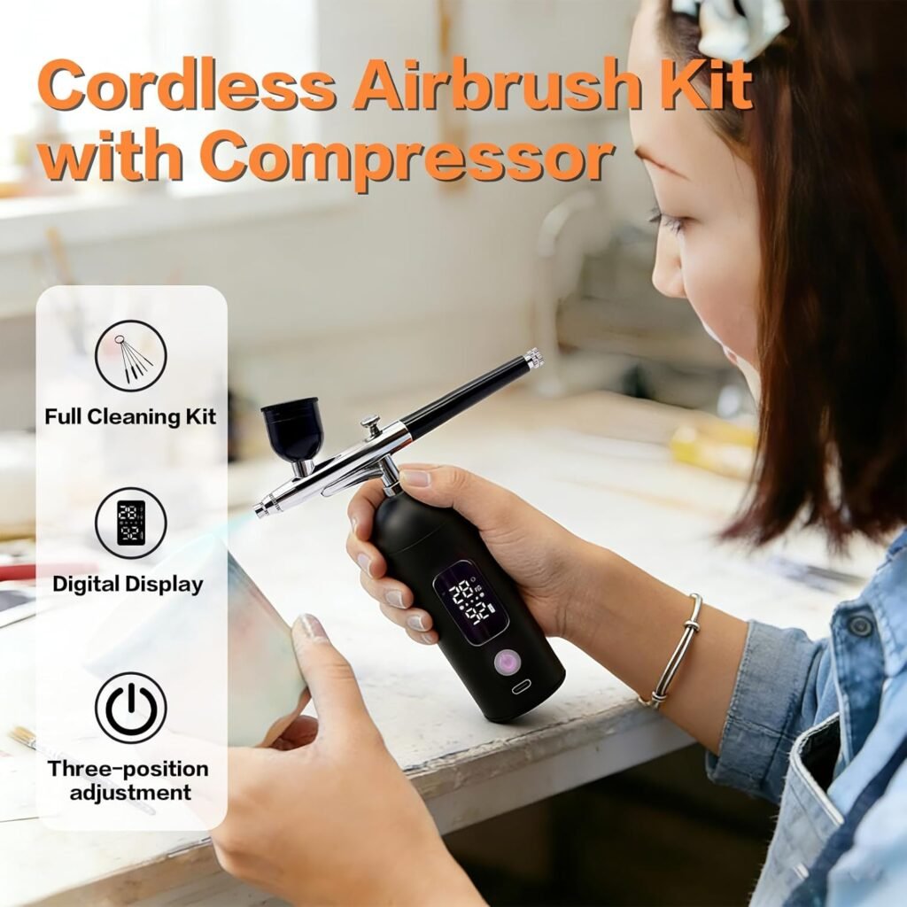 Airbrush Kit with Compressor -35PSI High Pressure, Non-Clogging Air Brush Set, Ideal for Painting, Modeling, Cake Decorating, Pastry, Makeup and Nail Art pink