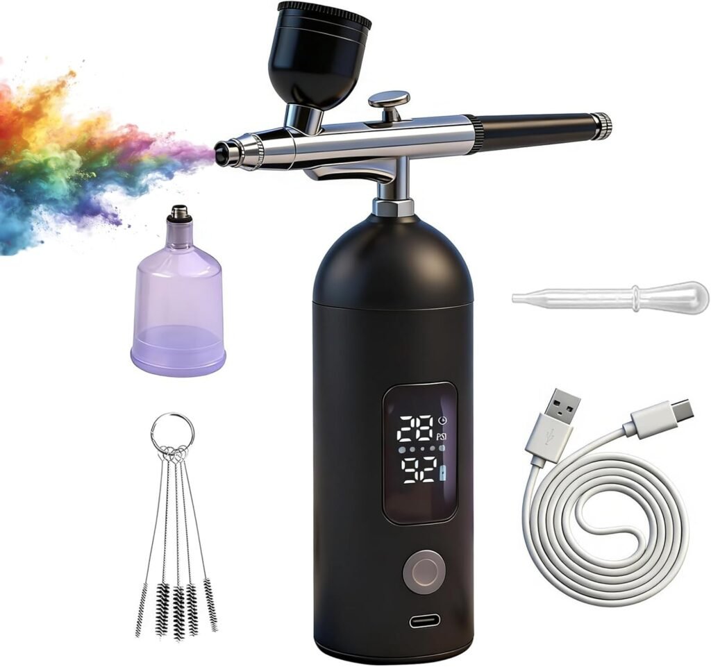 Airbrush Kit with Compressor -35PSI High Pressure, Non-Clogging Air Brush Set, Ideal for Painting, Modeling, Cake Decorating, Pastry, Makeup and Nail Art Blcak
