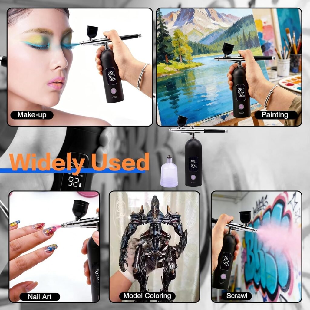 Airbrush Kit with Compressor -35PSI High Pressure, Non-Clogging Air Brush Set, Ideal for Painting, Modeling, Cake Decorating, Pastry, Makeup and Nail Art Blcak