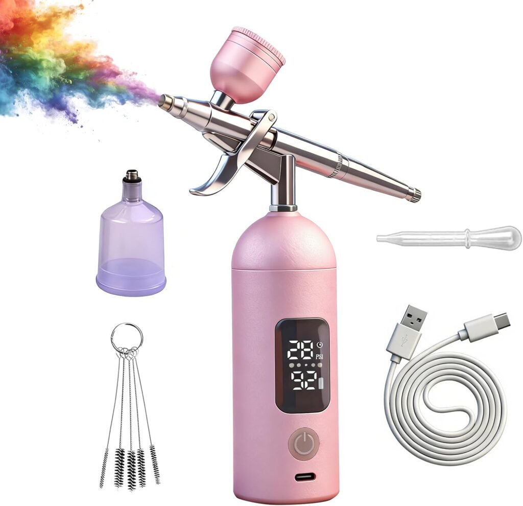 Airbrush Kit with Compressor -35PSI High Pressure, Non-Clogging Air Brush Set, Ideal for Painting, Modeling, Cake Decorating, Pastry, Makeup and Nail Art pink Trigger Airbrush