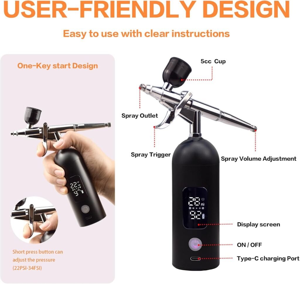 Airbrush Kit with Compressor -35PSI High Pressure, Non-Clogging Air Brush Set, Ideal for Painting, Modeling, Cake Decorating, Pastry, Makeup and Nail Art pink Trigger Airbrush