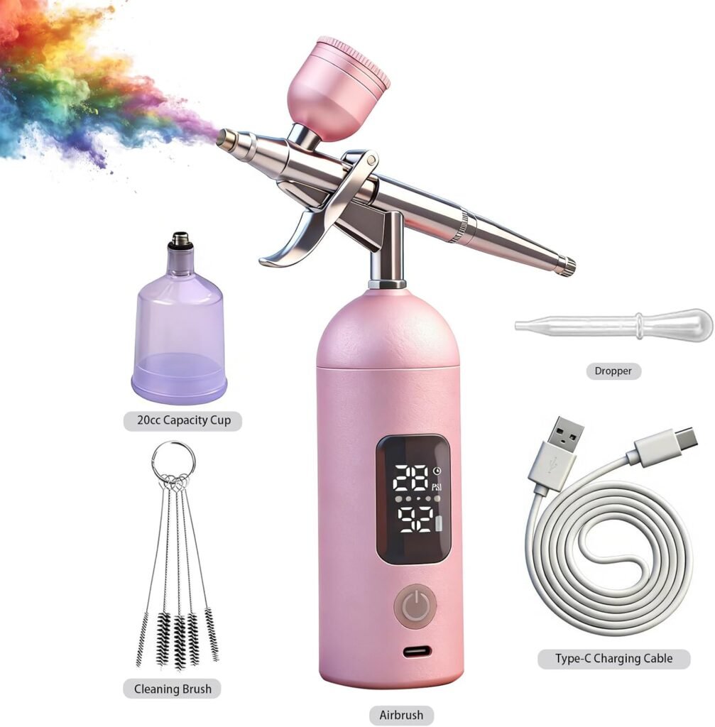 Airbrush Kit with Compressor -35PSI High Pressure, Non-Clogging Air Brush Set, Ideal for Painting, Modeling, Cake Decorating, Pastry, Makeup and Nail Art pink Trigger Airbrush