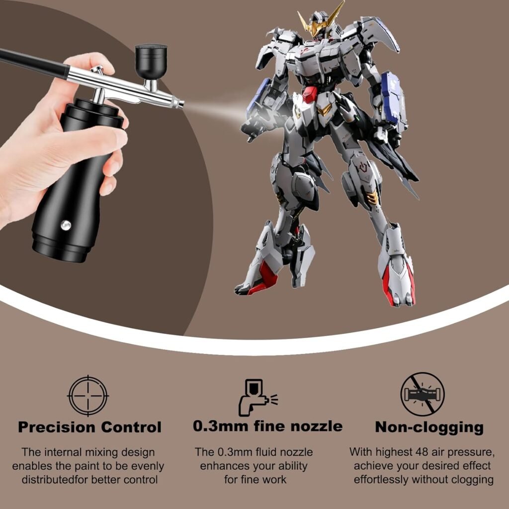 Airbrush Kit with Compressor Cordless - 48PSI High-Pressure,60min Working Time,Portable Air Brush for Nails, Handheld Spray Machine with 0.3mm Nozzle for Makeup Painting Model Barber Cake (Black)