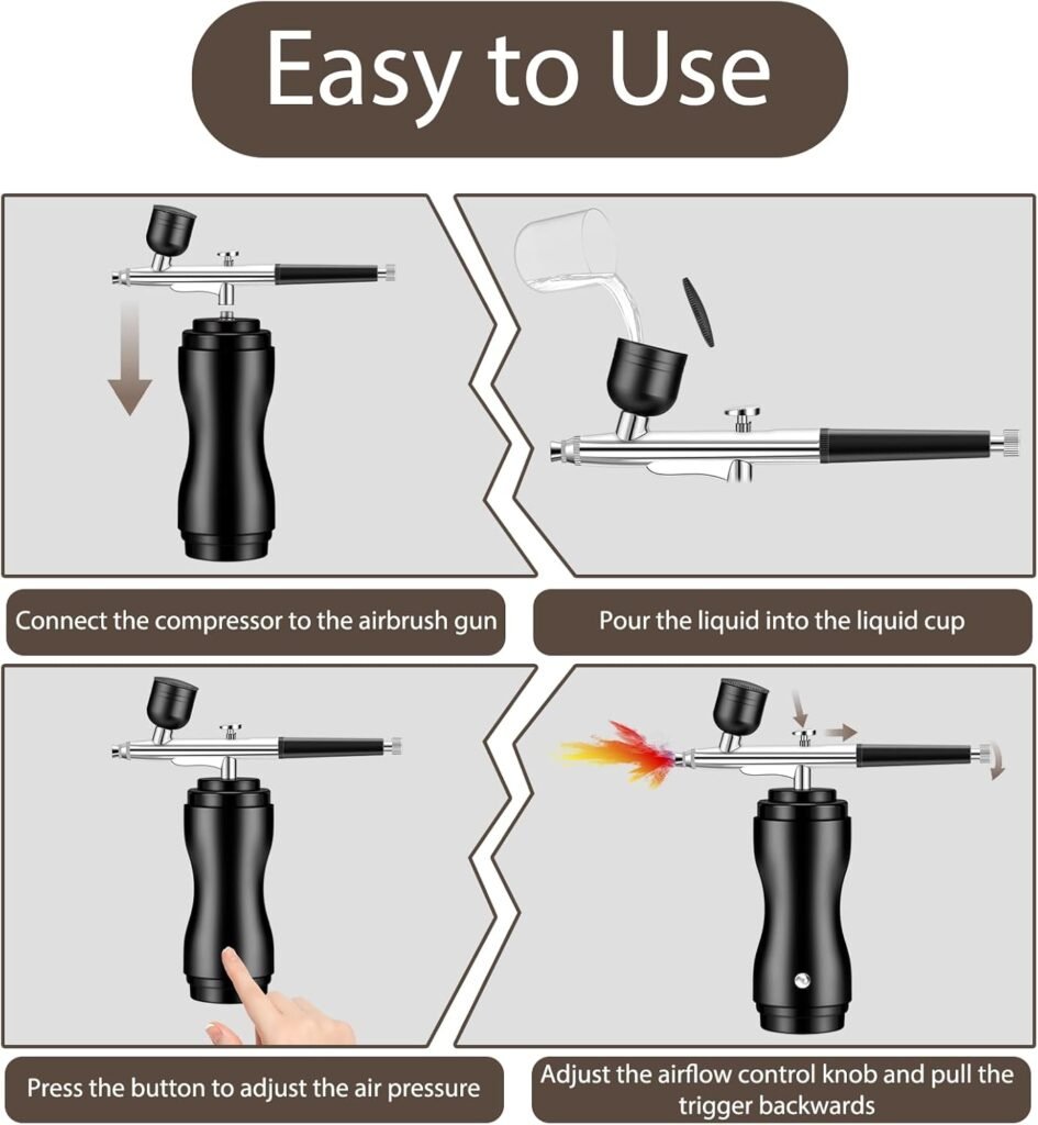 Airbrush Kit with Compressor Cordless - 48PSI High-Pressure,60min Working Time,Portable Air Brush for Nails, Handheld Spray Machine with 0.3mm Nozzle for Makeup Painting Model Barber Cake (Black)