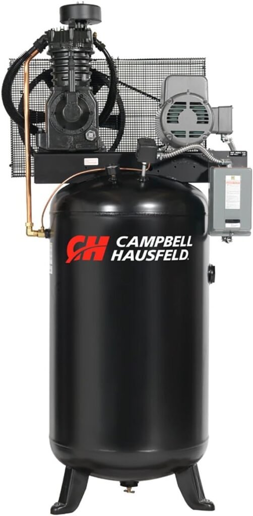 CAMPBELL HAUSFELD Air Compressor, 80 Gallon Vertical Air Compressor, 2 Stage, 208-230/460V, Commercial Duty Cast Iron, Oil-Lubricated, Two Stage Pump, Durable Industrial Performance CAMPBELL HAUSFELD Air Compressor, 80 Gallon Vertical Air Compressor, 2 Stage, 208-230/460V, Commercial Duty Cast Iron, Oil-Lubricated, Two Stage Pump, Durable Industrial Performance