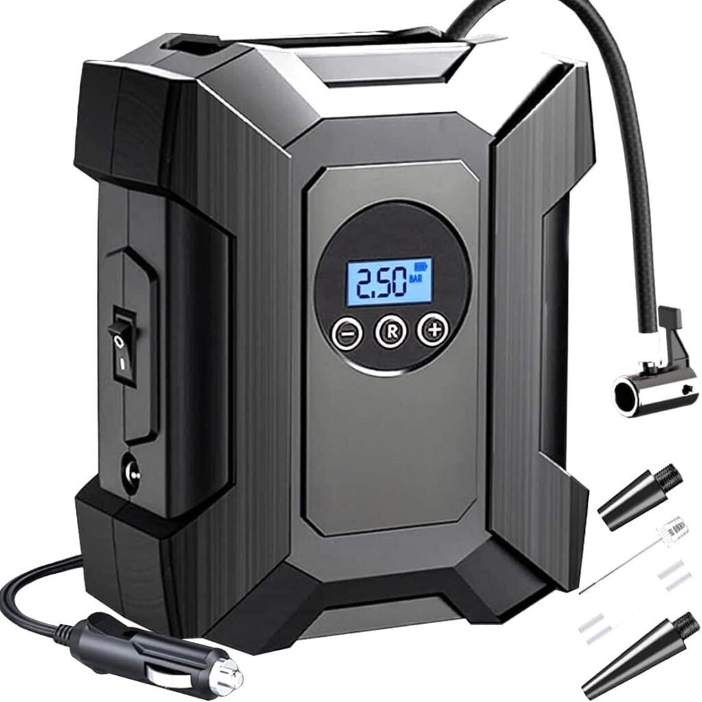 Digital Tyre Inflator Portable Air Compressor, DC 12V Air Inflator Pump with Backlit LCD for Car Tyres, Bicycles and Other Inflatables