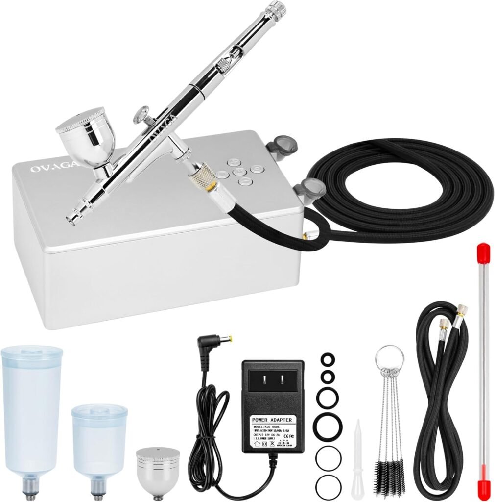 55PSI Ultra-Silent Airbrush Kit, Dual-Action Multi-Function Airbrush Set with Compressor for Painting Portable Air Brush Set for Cake Decoration Makeup Art Craft Nail Design Model Tattoo