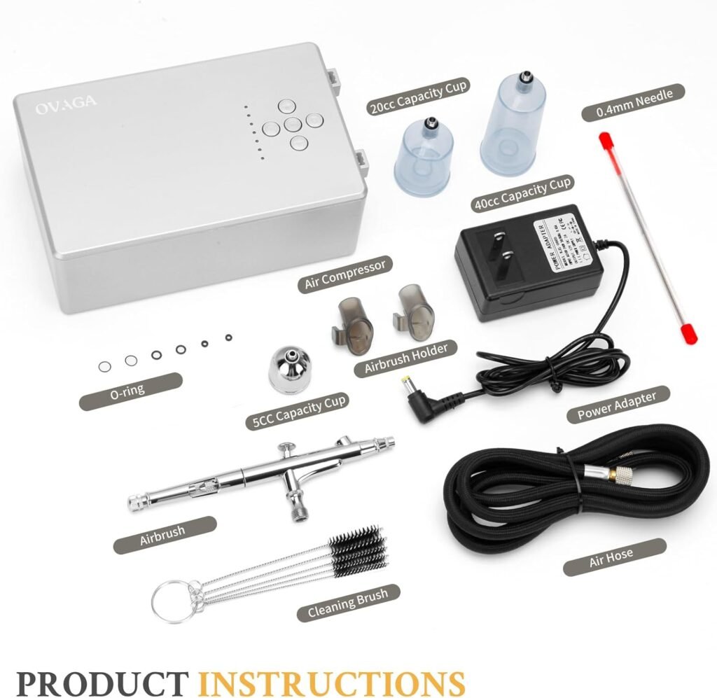 55PSI Ultra-Silent Airbrush Kit, Dual-Action Multi-Function Airbrush Set with Compressor for Painting Portable Air Brush Set for Cake Decoration Makeup Art Craft Nail Design Model Tattoo