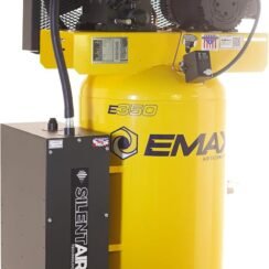 EMAX E350 Stationary Air Compressor – 5hp 80 Gal. 2 Stage Single Phase Industrial Compressor with Pressure Lubricated Pump & Silent Air System – ESP05V080I1