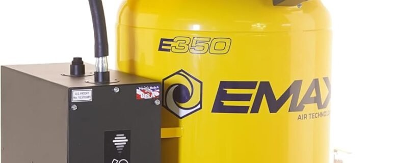 EMAX E350 Stationary Air Compressor – 5hp 80 Gal. 2 Stage Single Phase Industrial Compressor with Pressure Lubricated Pump & Silent Air System – ESP05V080I1