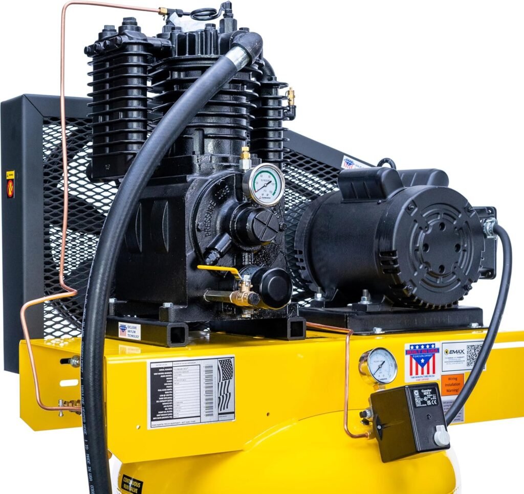 EMAX E350 Stationary Air Compressor - 5hp Gal. Stage Single Phase Industrial Compressor with Pressure Lubricated Pump Silent Air System - ESP05V080I1 EMAX E350 Stationary Air Compressor - 5hp Gal. Stage Single Phase Industrial Compressor with Pressure Lubricated Pump Silent Air System - ESP05V080I1
