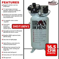 Iron Horse Ihd7180v1 Vert Air Compressor, 80 Gallon