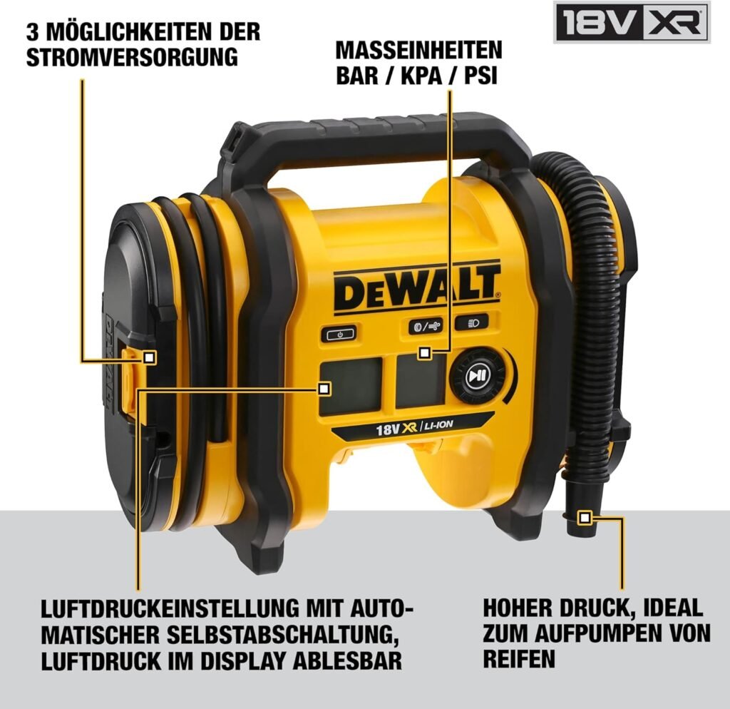 Dewalt DCC018N-XJ Akku-Kompressor DCC N Volt Triple Source Inflator, Black/Yellow 18V XR Lithium-Ion Battery Dewalt DCC018N-XJ Akku-Kompressor DCC N Volt Triple Source Inflator, Black/Yellow 18V XR Lithium-Ion Battery