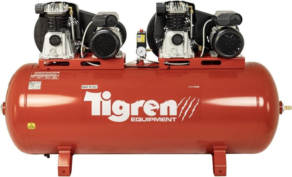 TIGREN Tandem Belt Drive Air Compressor, Oil-Lubricated 230V 32A, 270L, 6hp (2 x 3hp) / 2.2kW, 145psi / Bar 25CFM